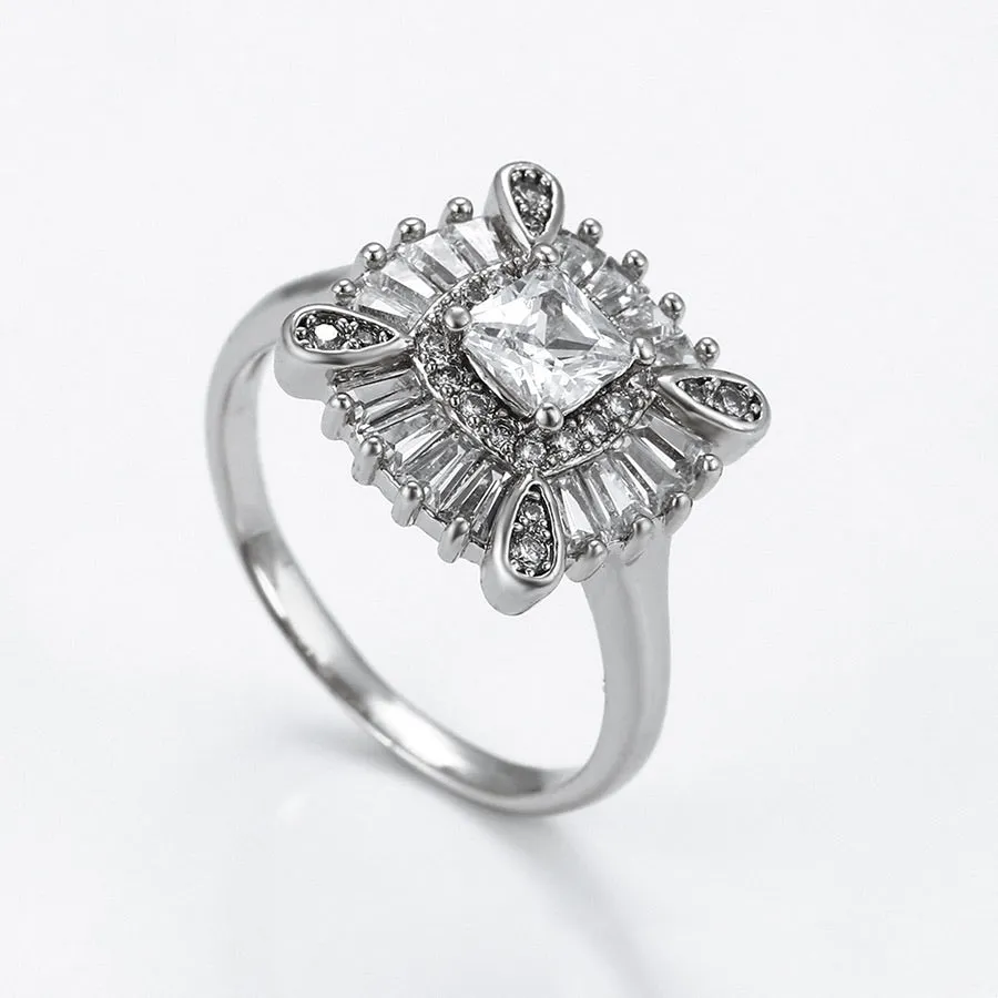 Rhodium Plated CZ Diamond Ring