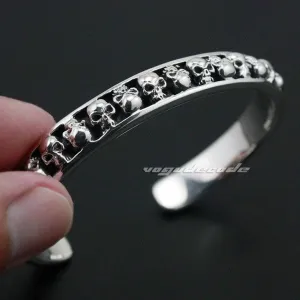 Rocker Fashion Solid 925 Sterling Silver Cool Men's Skull Heap Bracelet Bangle 9A010