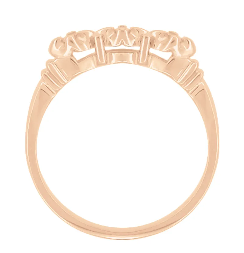 Rose Gold Starburst Galaxy 1950's Mid Century Modern Three Diamond Wedding Band