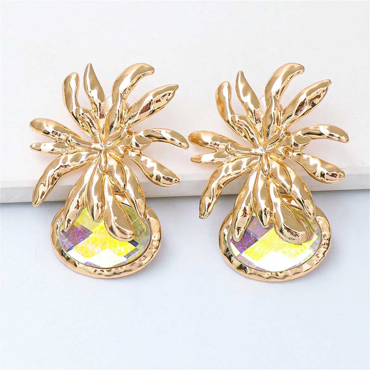 Rose Oval Crystal & 18K Gold-Plated Flower Drop Earrings