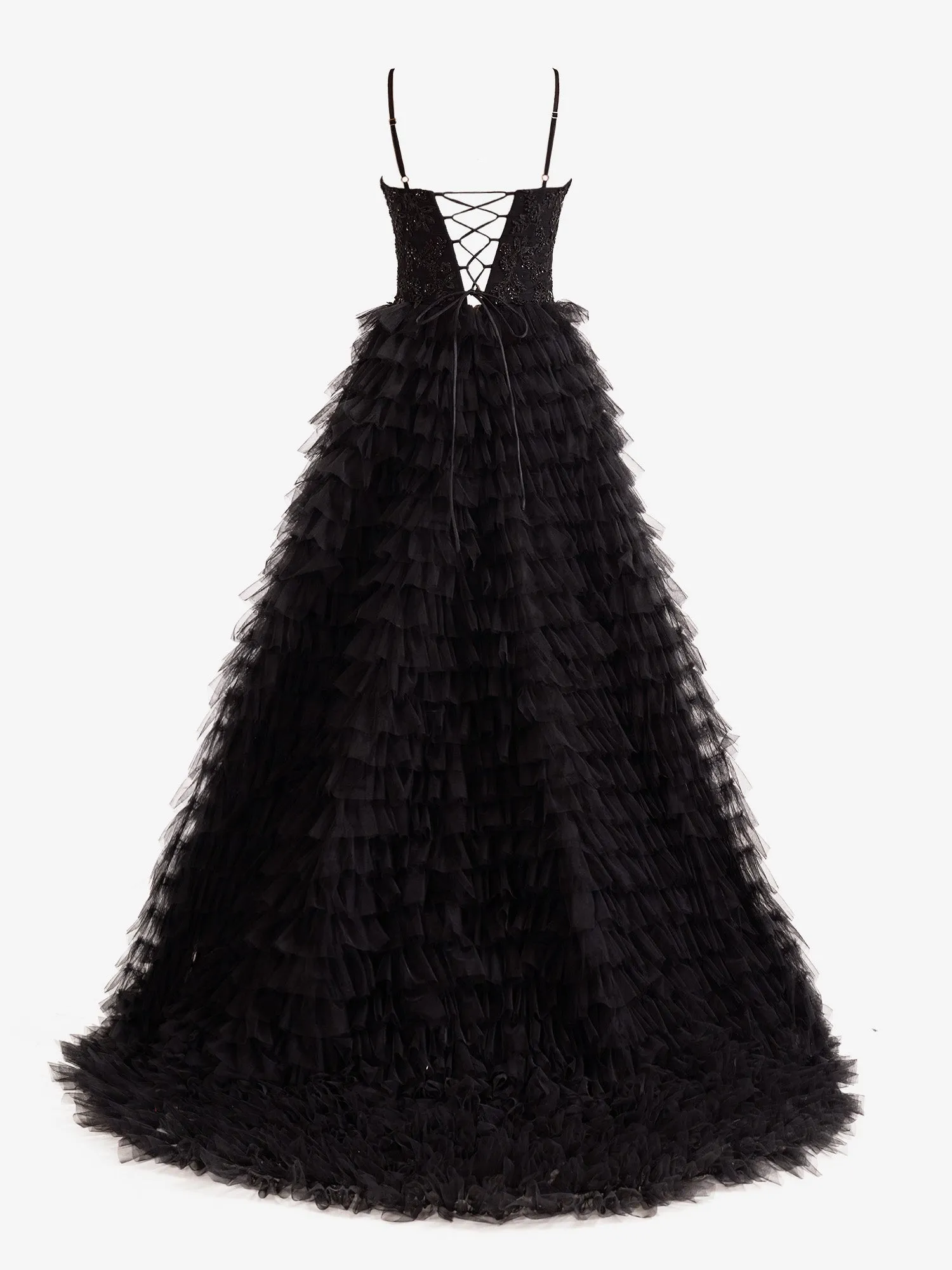 Roycebridal Jordan | Black A-Line Tiered Sequins Tulle Long Prom Dress