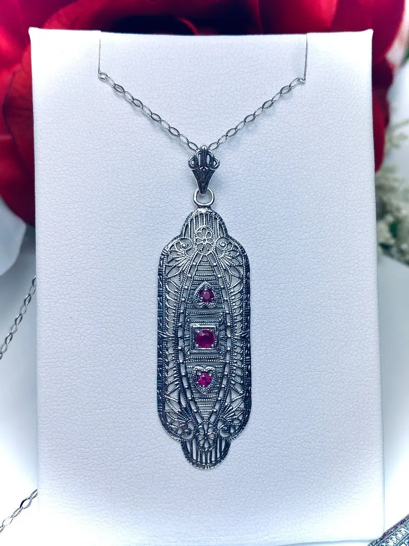 Ruby Angel Wing Pendant Necklace, Simulated or Natural Gemstones, Vintage Revival Jewelry #P359