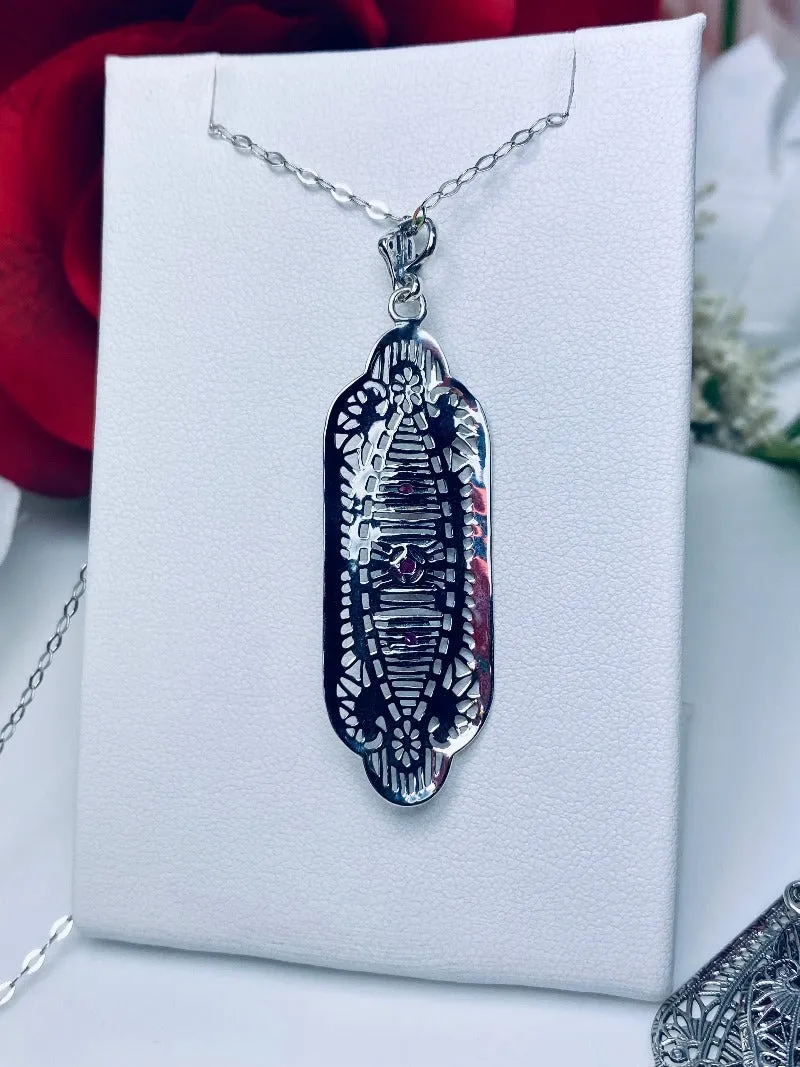 Ruby Angel Wing Pendant Necklace, Simulated or Natural Gemstones, Vintage Revival Jewelry #P359
