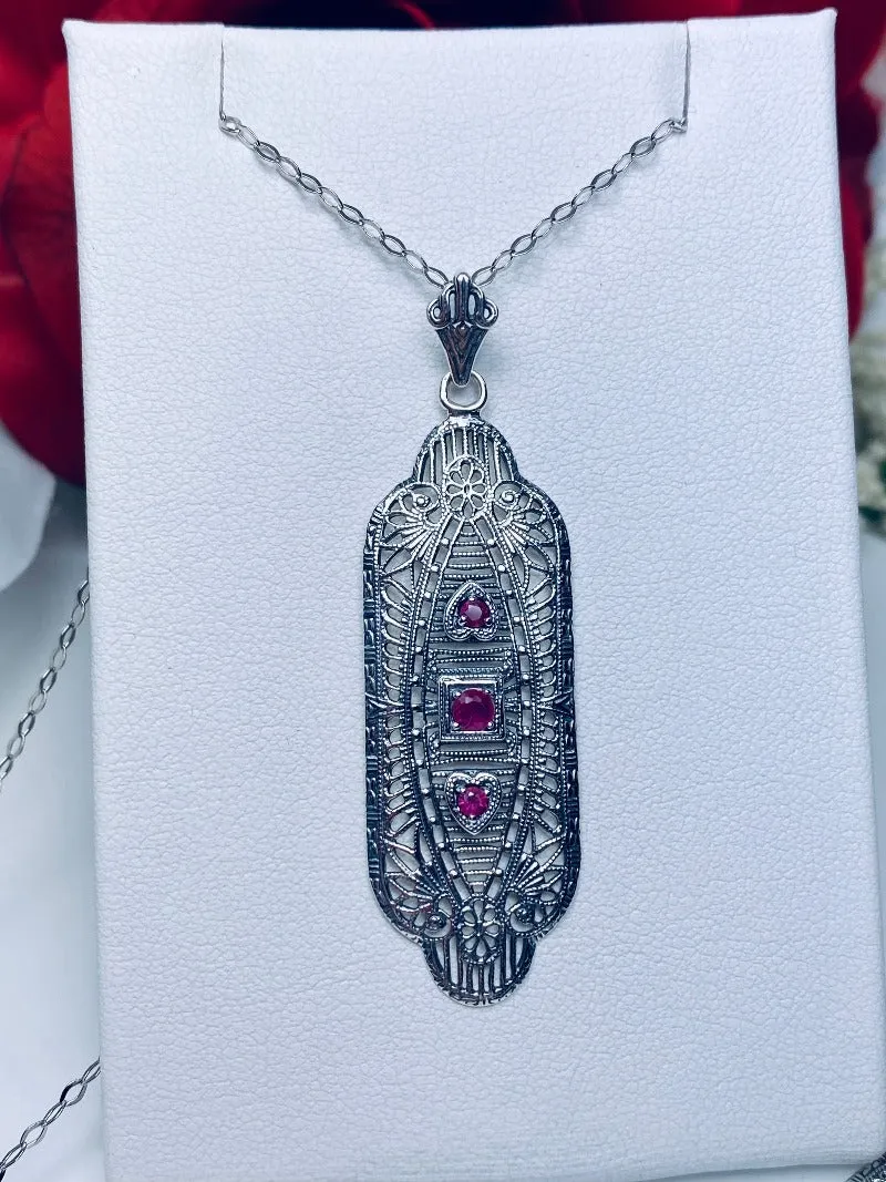Ruby Angel Wing Pendant Necklace, Simulated or Natural Gemstones, Vintage Revival Jewelry #P359