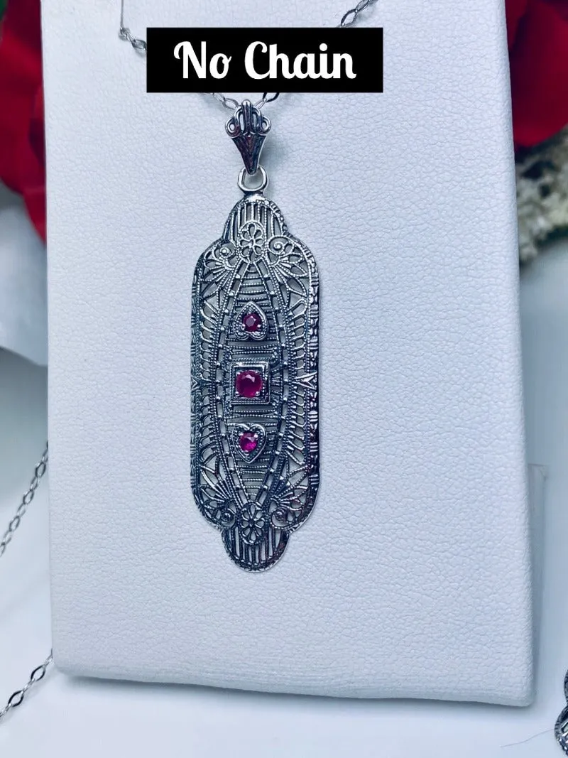 Ruby Angel Wing Pendant Necklace, Simulated or Natural Gemstones, Vintage Revival Jewelry #P359