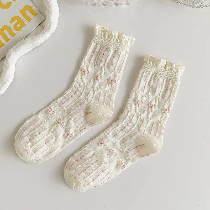 Rufia - White Rolled Edge Socks for Women