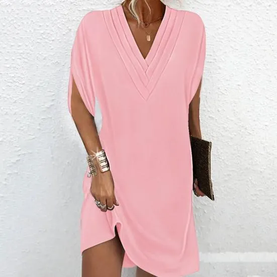 Sally - Elegant and versatile casual dress with V-neckline and half sleeves