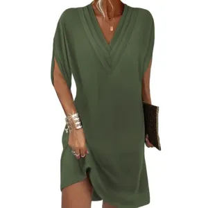 Sally - Elegant and versatile casual dress with V-neckline and half sleeves