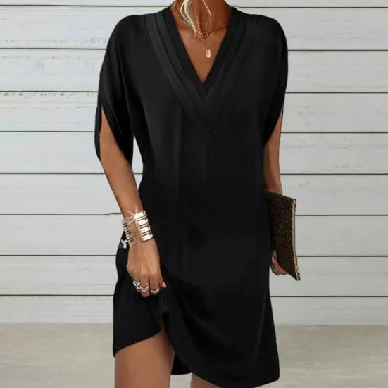 Sally - Elegant and versatile casual dress with V-neckline and half sleeves