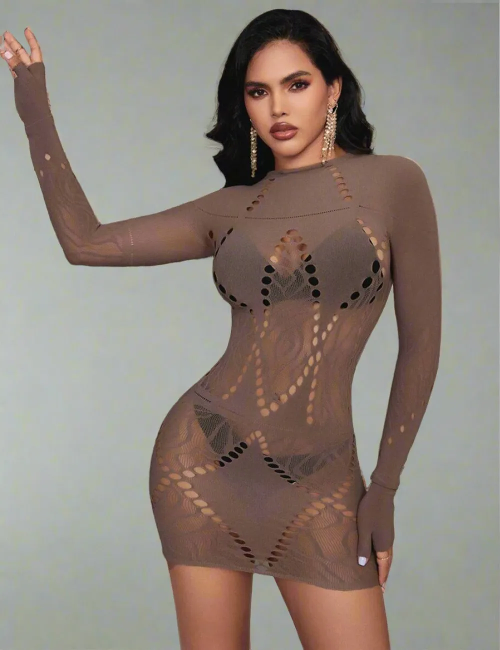 Scandals Nude Long Sleeve Minidress - Timeless Elegance