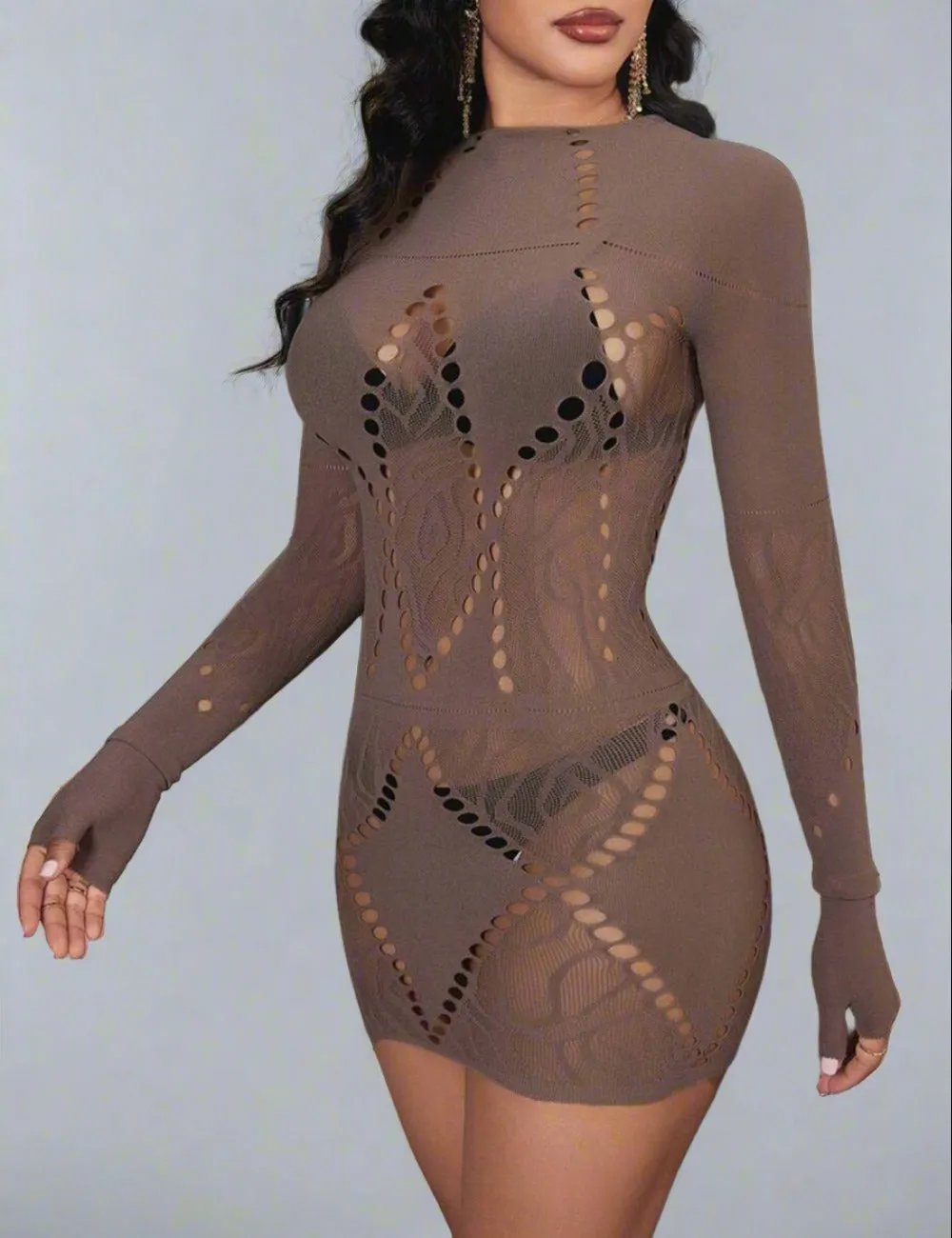 Scandals Nude Long Sleeve Minidress - Timeless Elegance