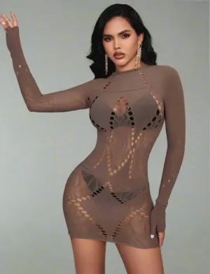 Scandals Nude Long Sleeve Minidress - Timeless Elegance