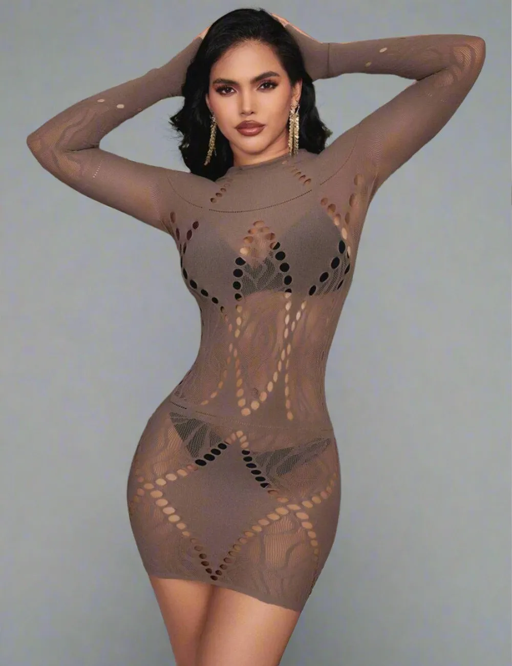 Scandals Nude Long Sleeve Minidress - Timeless Elegance