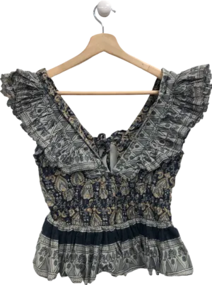 Sea Black Floral Smocked Top UK 6