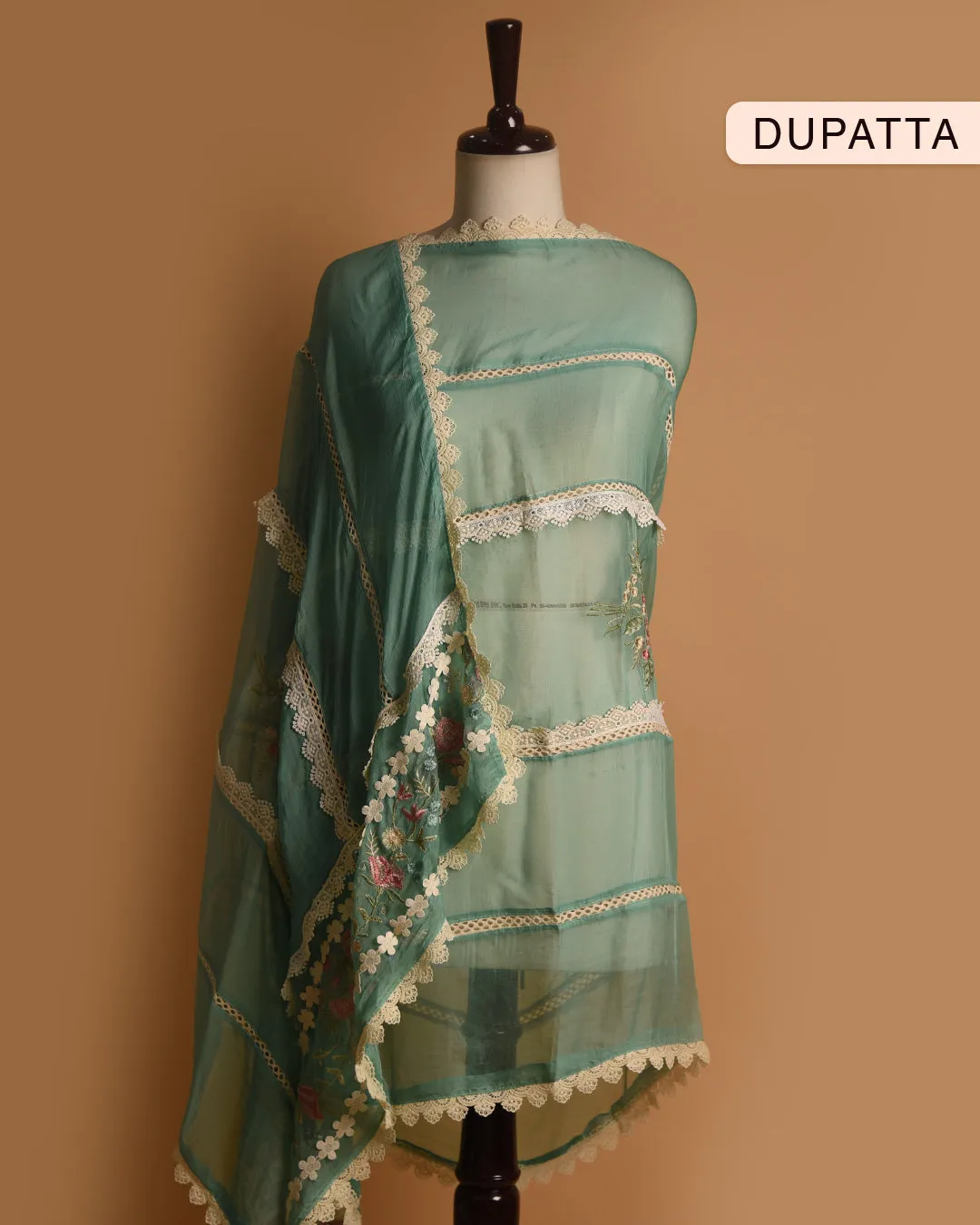 Sea Green Organza Blend Embroidered Unstitched Suit Fabric Set With Chiffon Dupatta