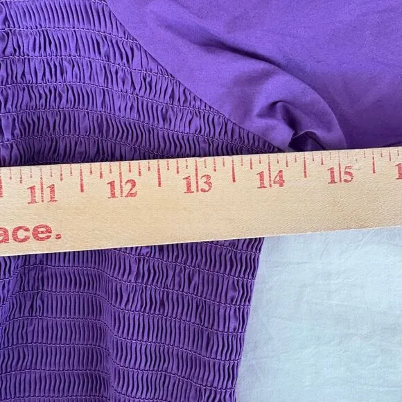 Sea New York Purple Smocked Cotton Midi‎ Dress Puff Sleeves Square Neck Size 4