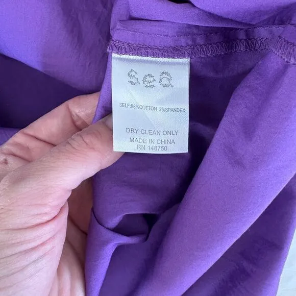 Sea New York Purple Smocked Cotton Midi‎ Dress Puff Sleeves Square Neck Size 4