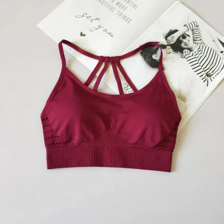 Seamless Hollow Out Sports Bra with Push-Up Pads