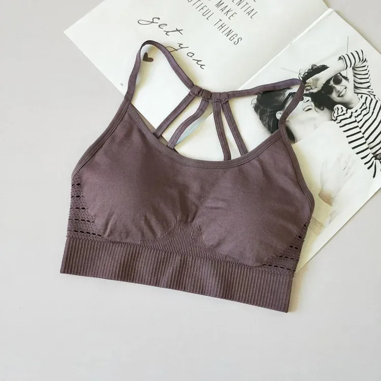 Seamless Hollow Out Sports Bra with Push-Up Pads