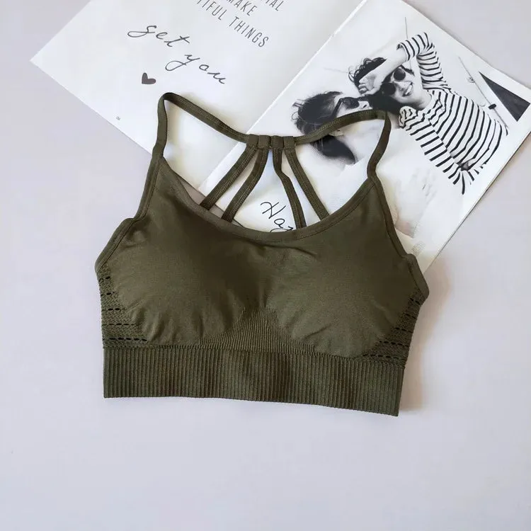 Seamless Hollow Out Sports Bra with Push-Up Pads