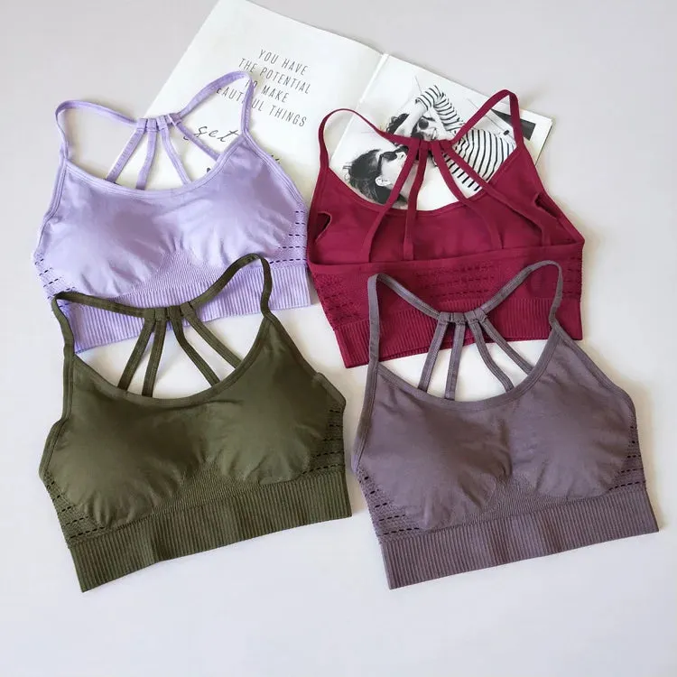 Seamless Hollow Out Sports Bra with Push-Up Pads