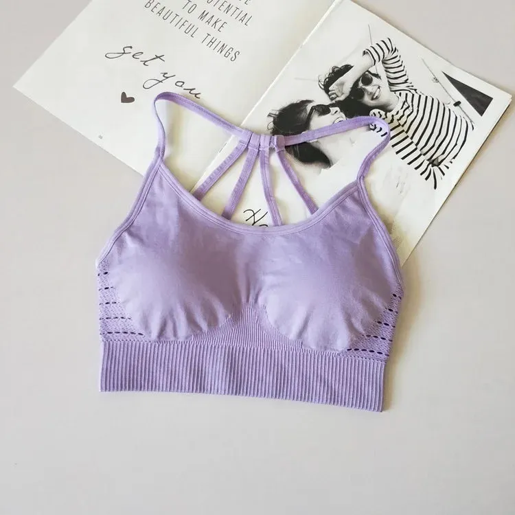 Seamless Hollow Out Sports Bra with Push-Up Pads