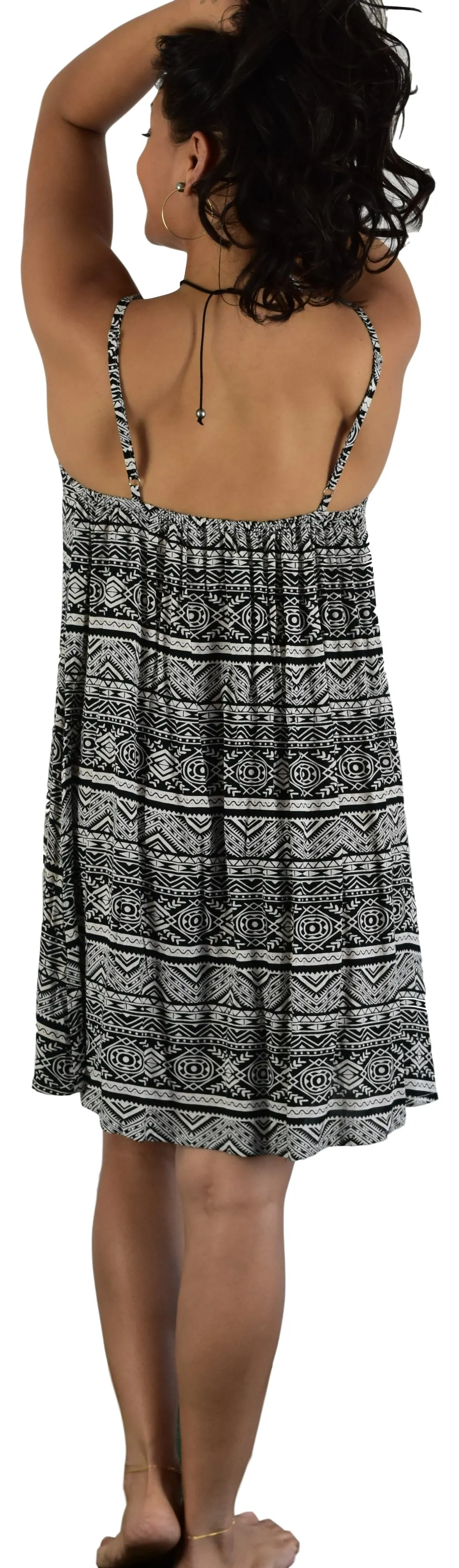 Secret Beach - Bali Dress Short - Tribal Print - Black & White