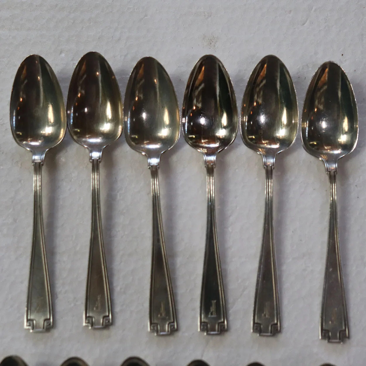 Set 12 American Gorham Sterling Silver Etruscan Pattern Demitasse Spoons
