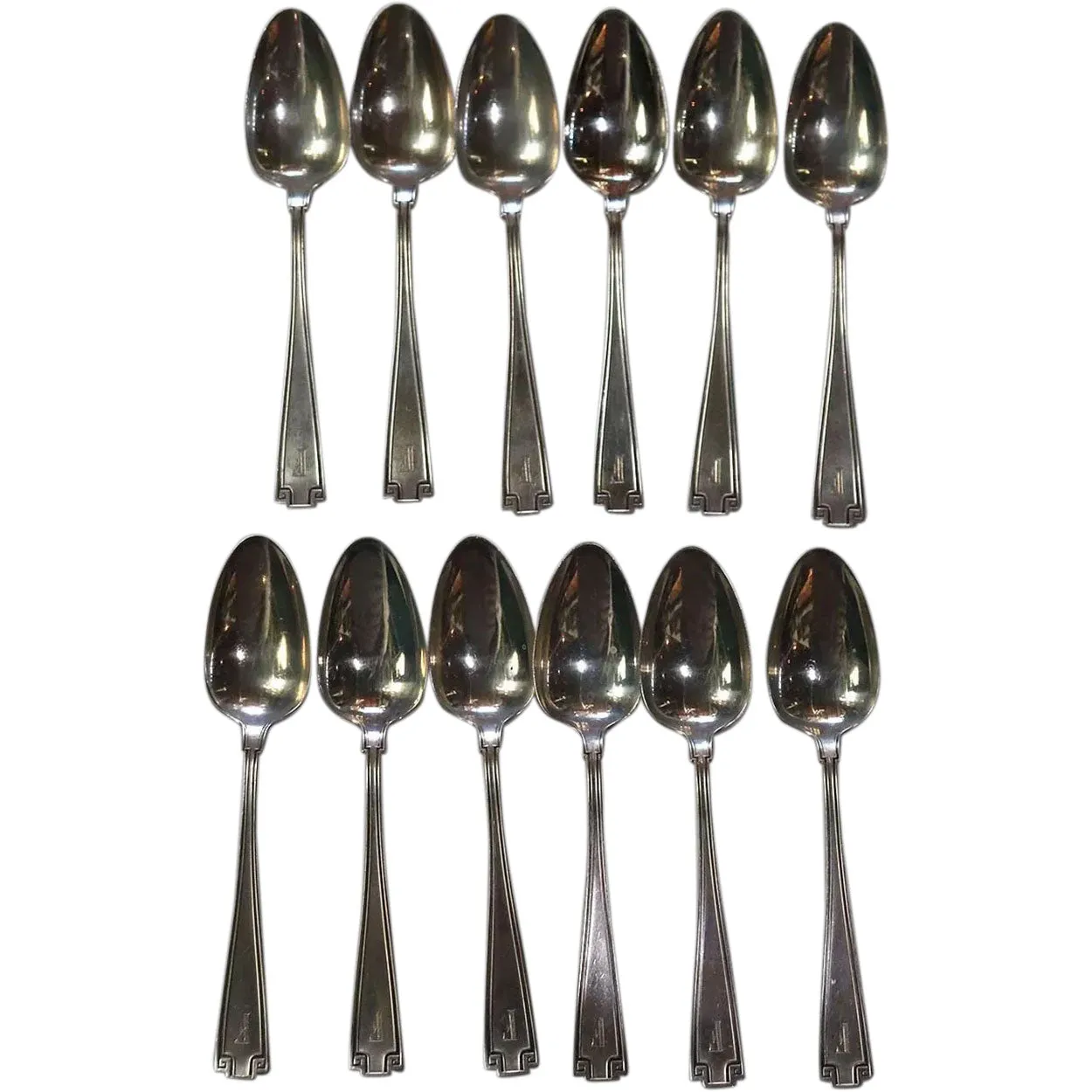 Set 12 American Gorham Sterling Silver Etruscan Pattern Demitasse Spoons
