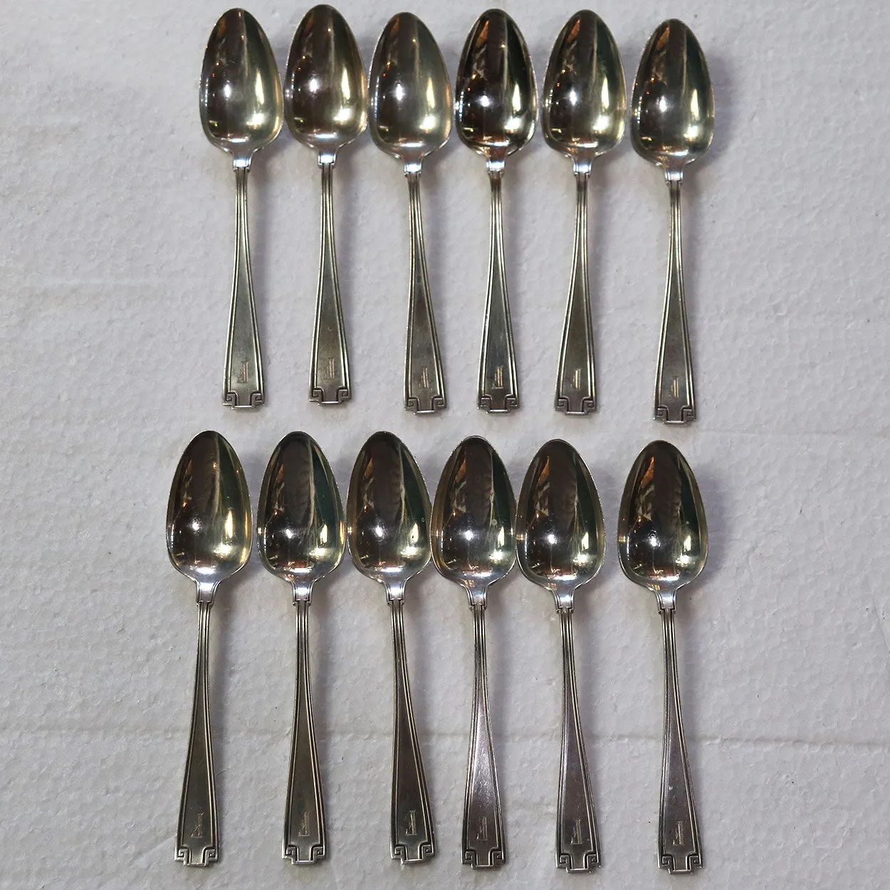 Set 12 American Gorham Sterling Silver Etruscan Pattern Demitasse Spoons