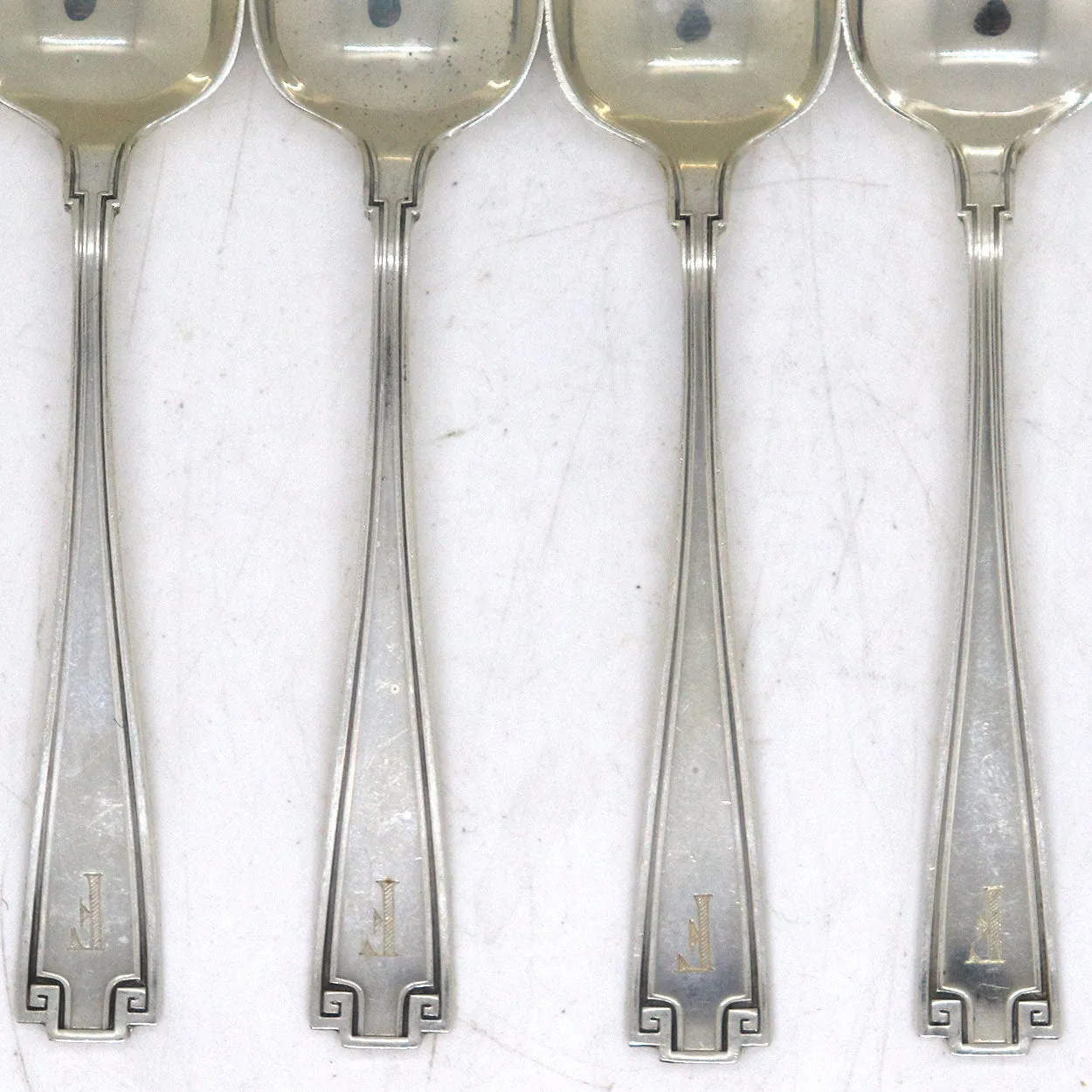 Set 12 American Gorham Sterling Silver Etruscan Pattern Demitasse Spoons