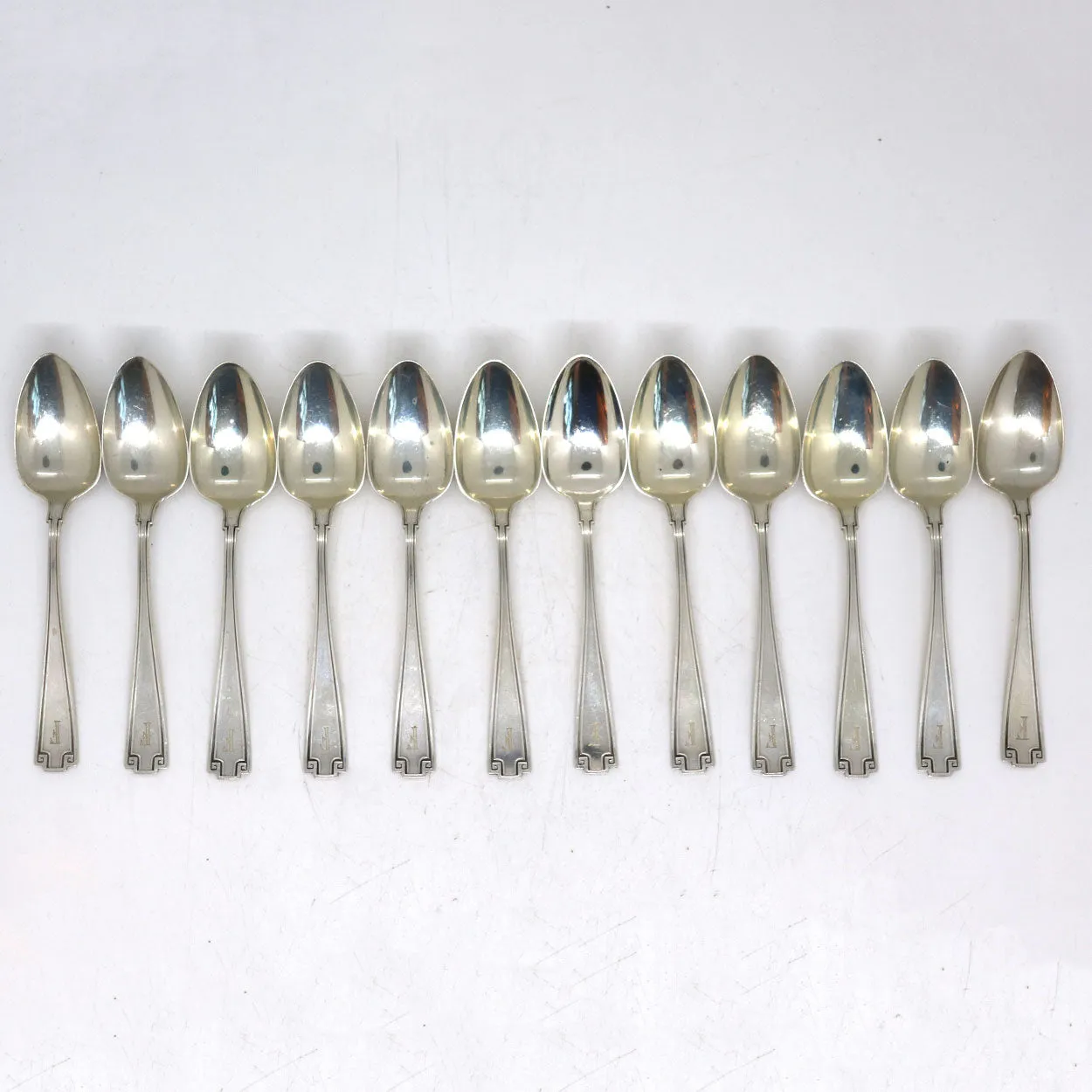 Set 12 American Gorham Sterling Silver Etruscan Pattern Demitasse Spoons