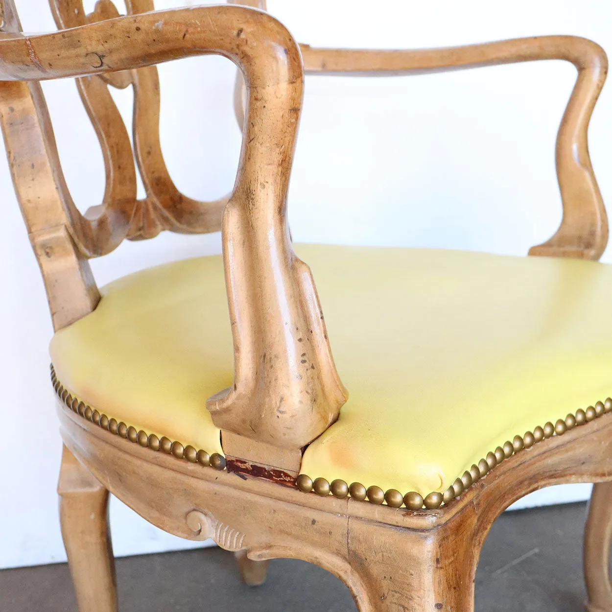 Set of Four Italian Venetian Rococo Revival Pale Walnut Upholstered Seat Armchairs