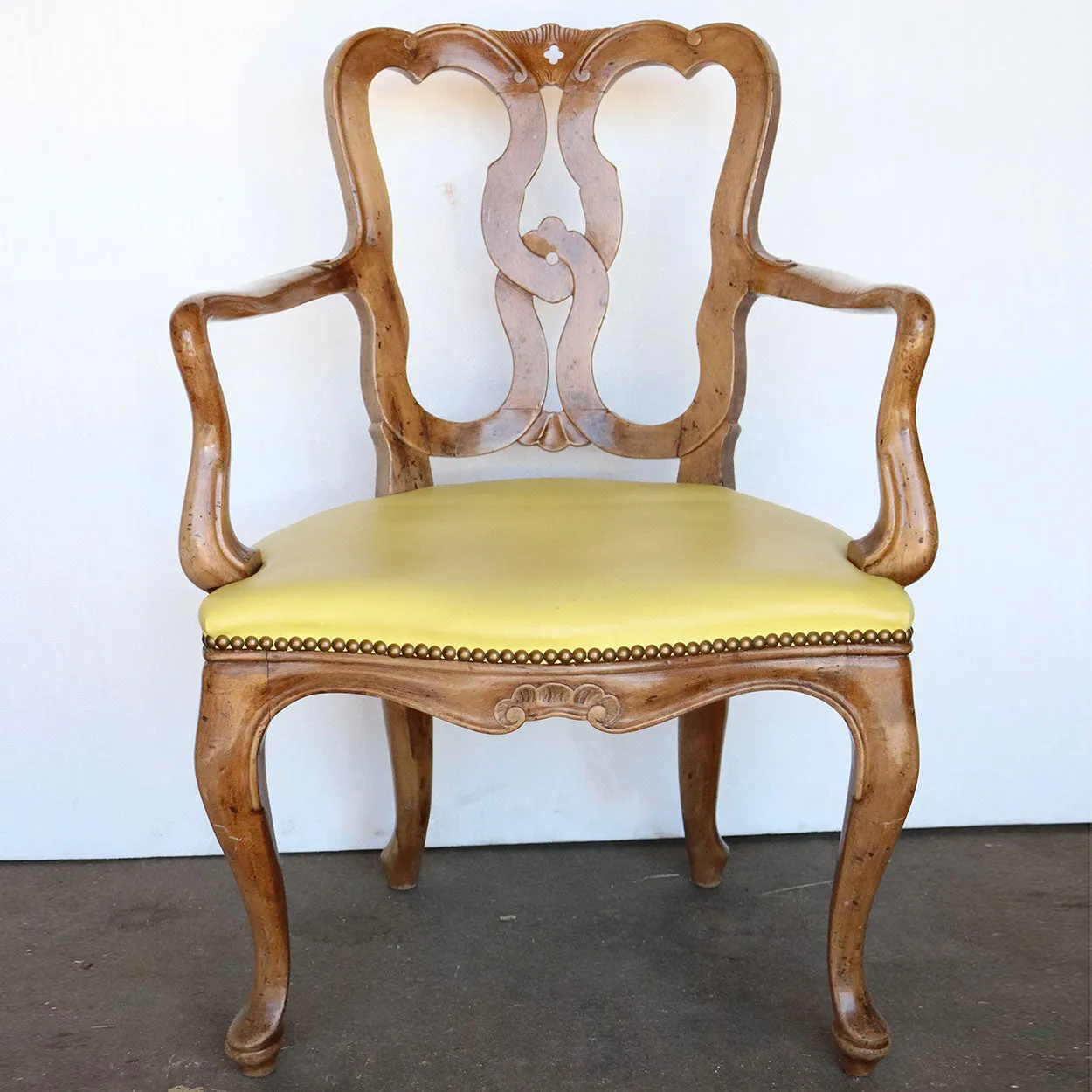 Set of Four Italian Venetian Rococo Revival Pale Walnut Upholstered Seat Armchairs