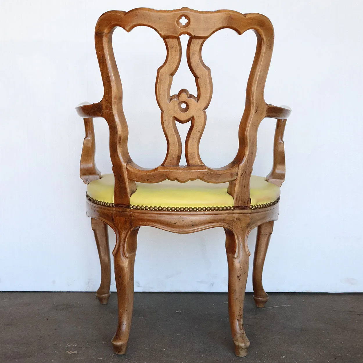 Set of Four Italian Venetian Rococo Revival Pale Walnut Upholstered Seat Armchairs