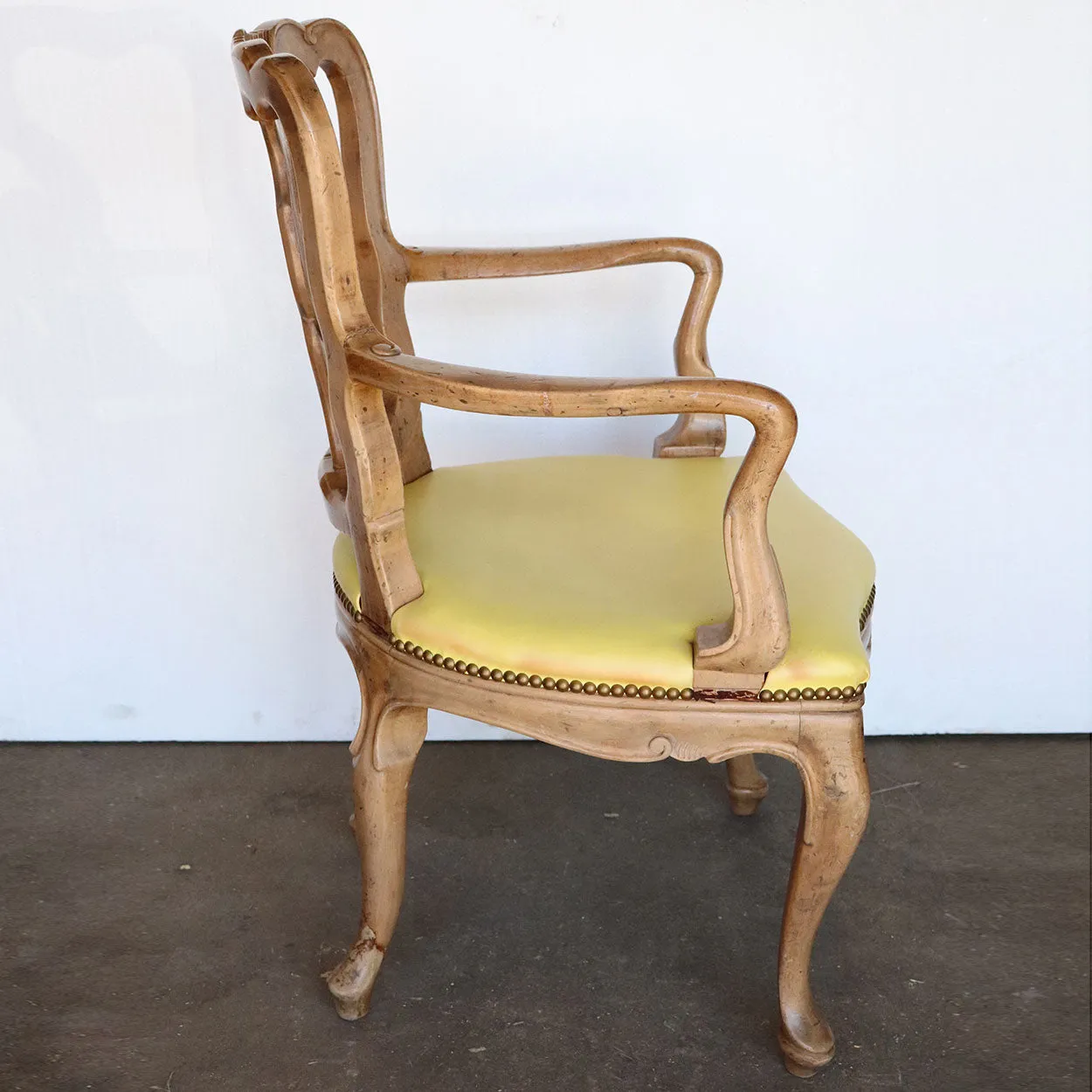 Set of Four Italian Venetian Rococo Revival Pale Walnut Upholstered Seat Armchairs