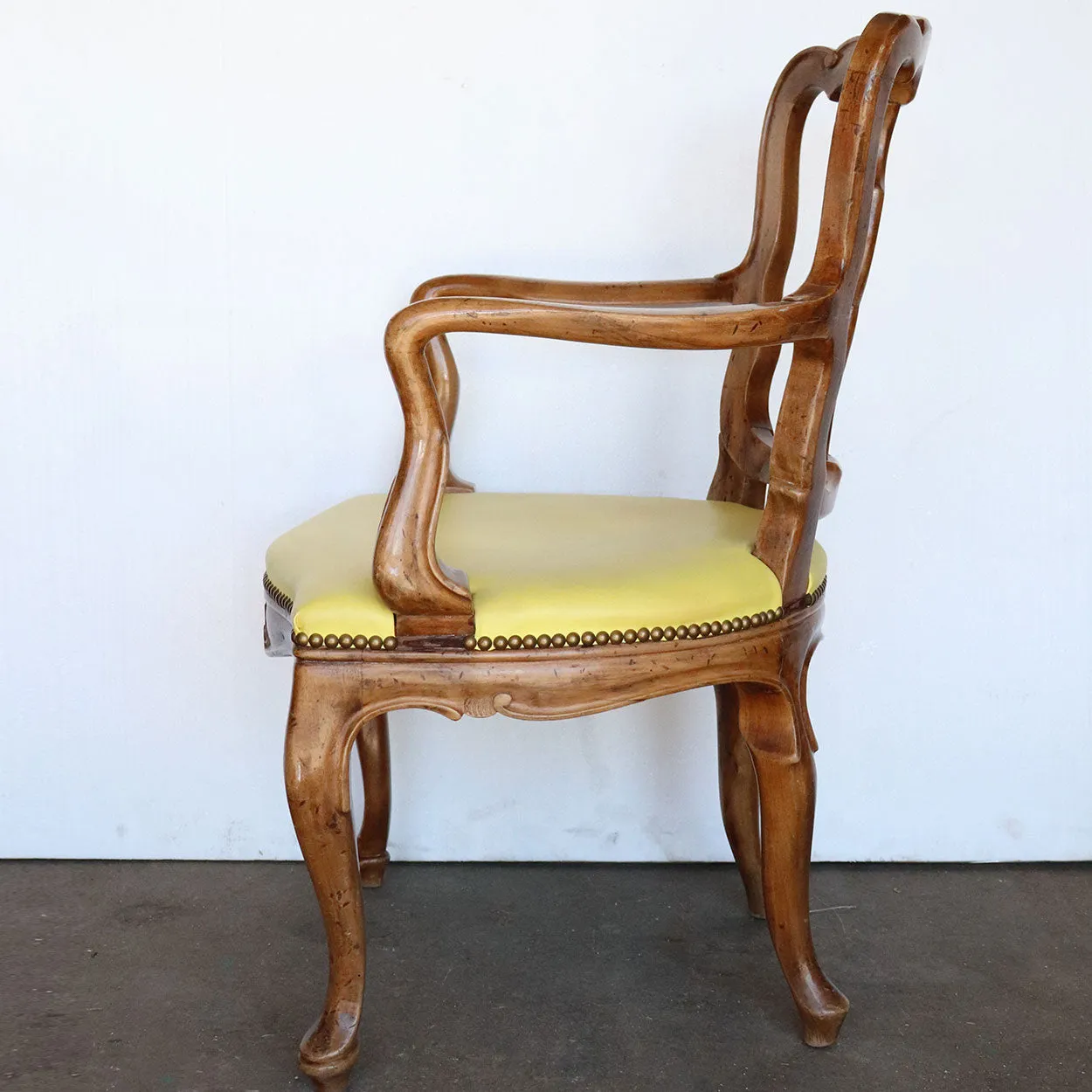 Set of Four Italian Venetian Rococo Revival Pale Walnut Upholstered Seat Armchairs