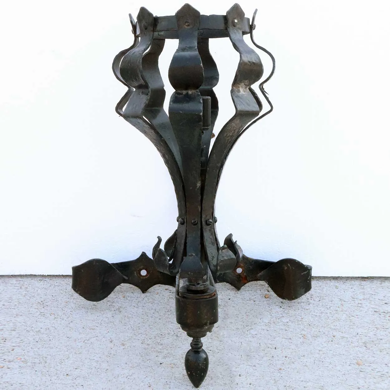 Set of Three American Medieval Style Painted Wrought Iron One-Light Wall Sconces