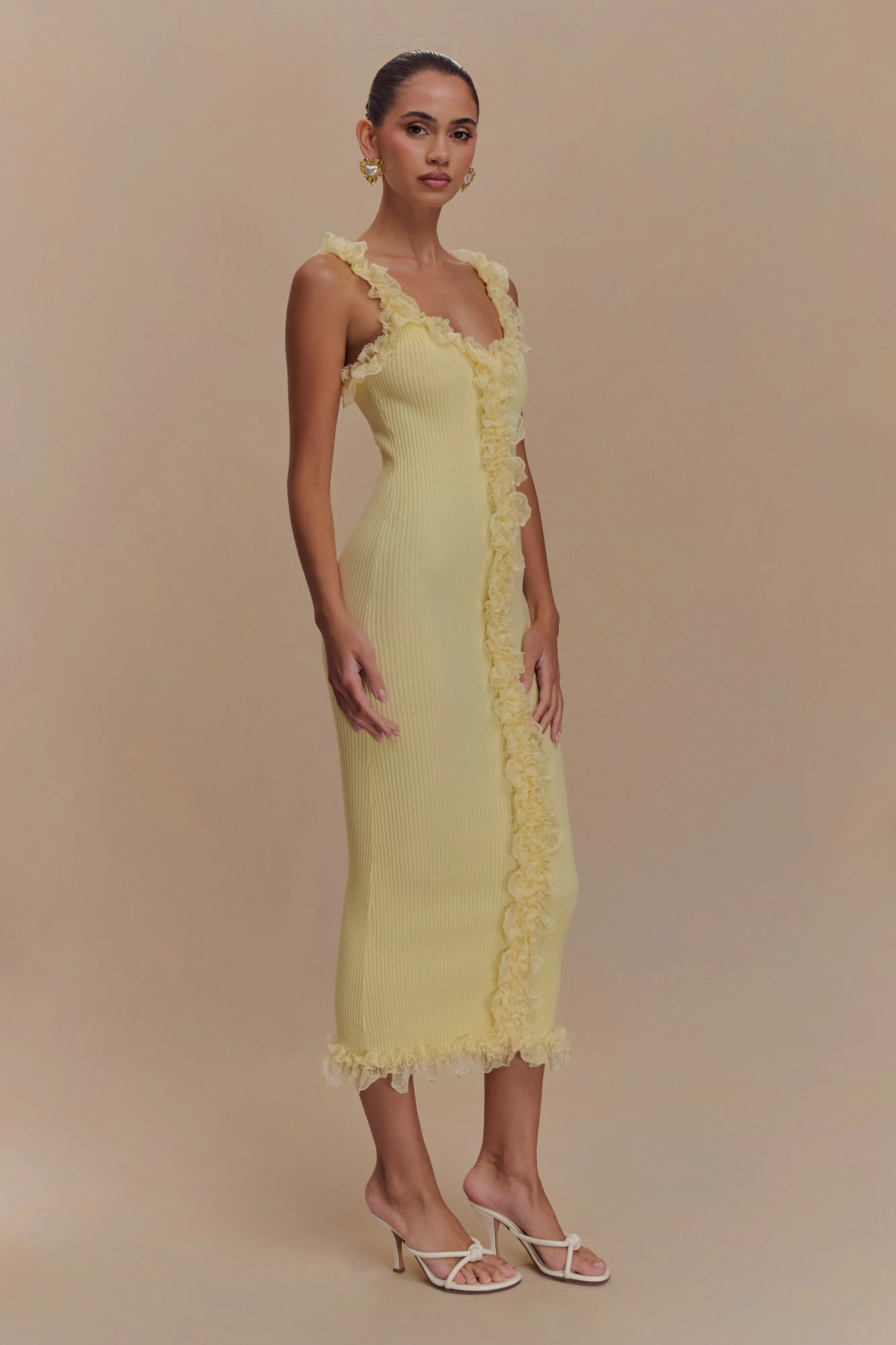 Shay Lace Ruffle Knit Maxi Dress - Lemon