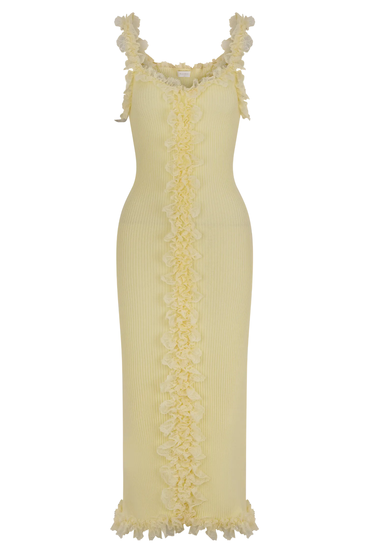 Shay Lace Ruffle Knit Maxi Dress - Lemon