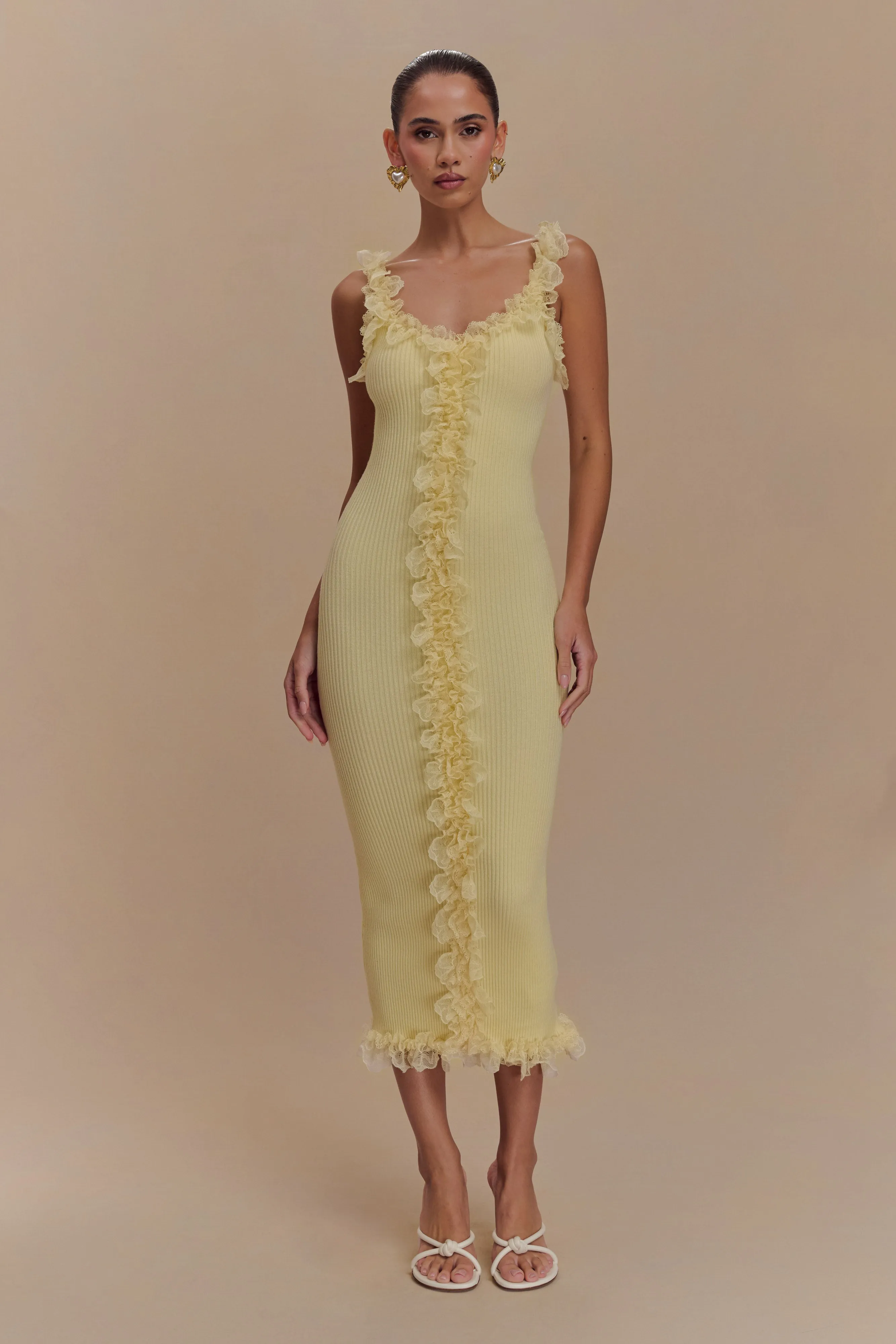 Shay Lace Ruffle Knit Maxi Dress - Lemon