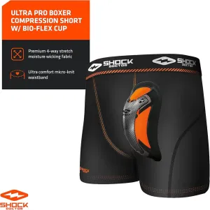 Shock Doctor Men's Ultra Pro Boxer Compression Short With Ultra Cup, Moisture Wicking Vented Protection, Adult Sizes XXL