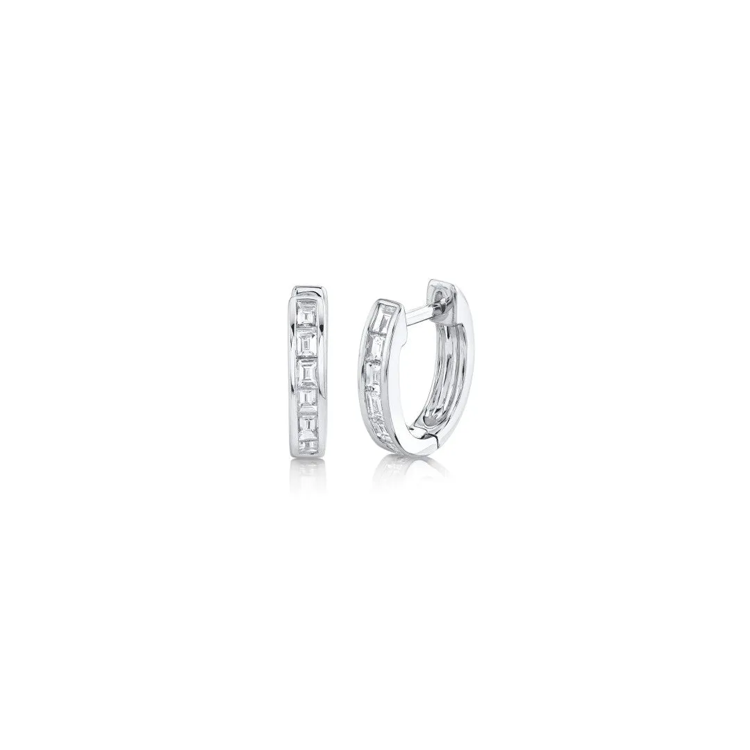Shy Creation Baguette Diamond Huggie Earrings