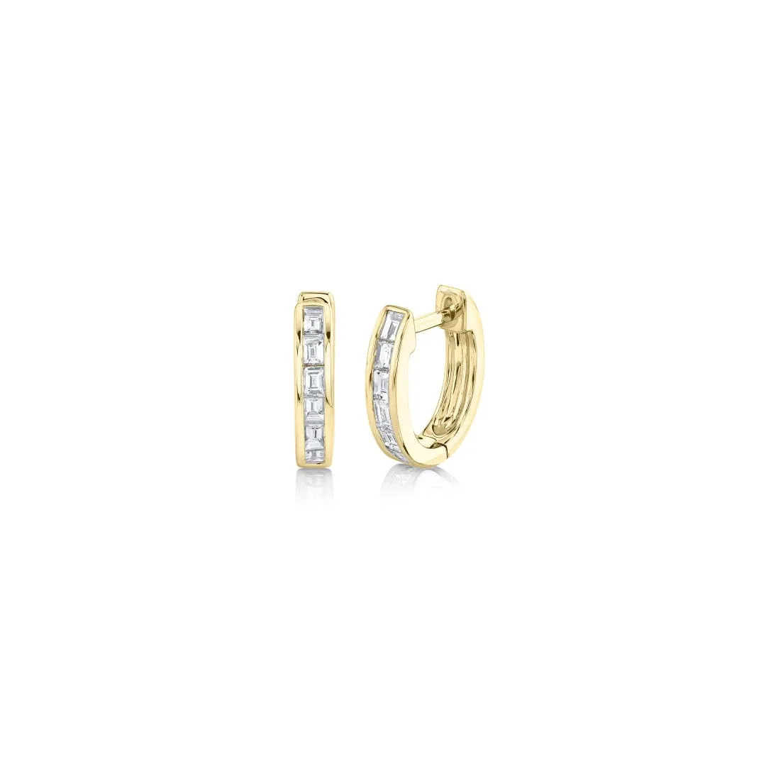 Shy Creation Baguette Diamond Huggie Earrings