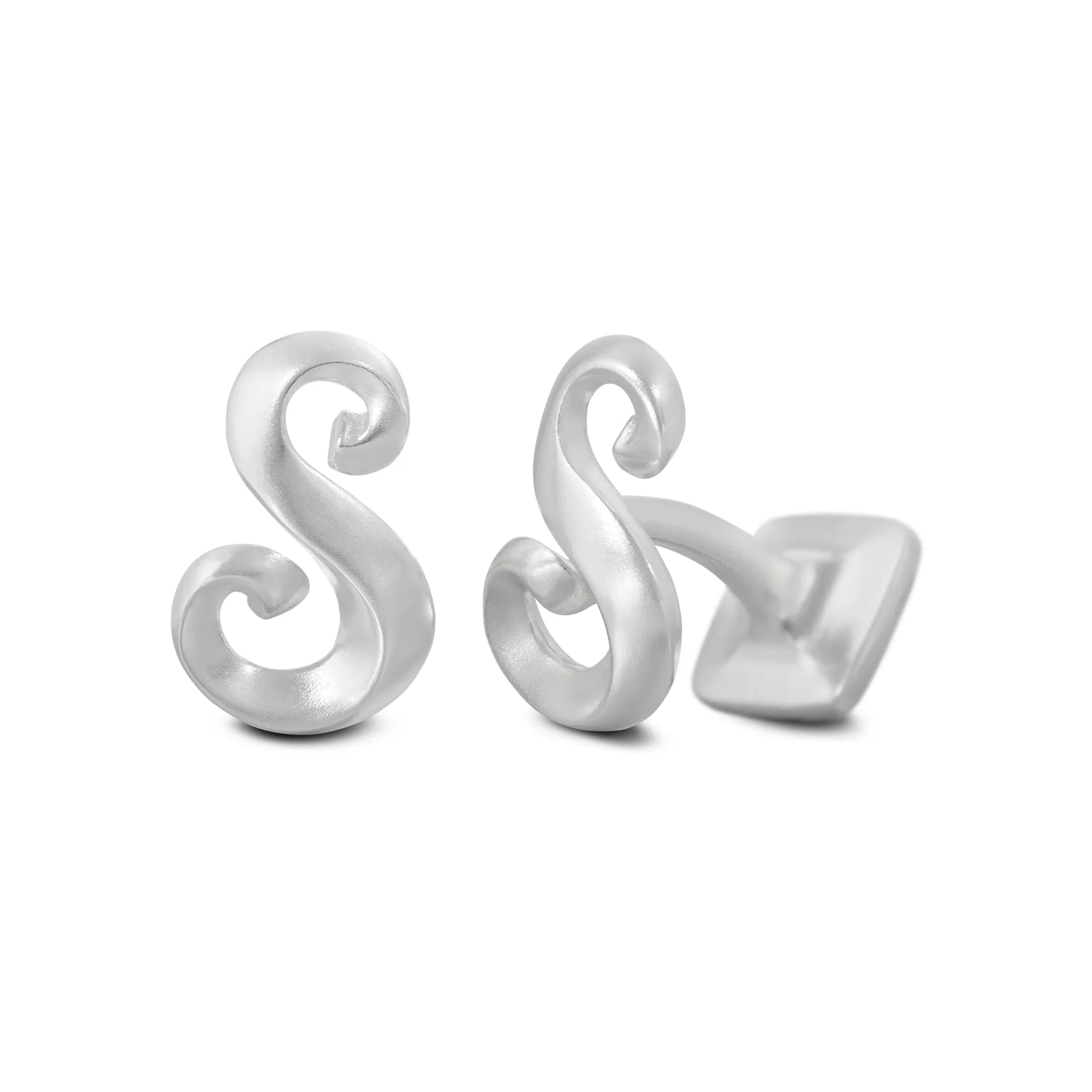 Signature Sterling Silver Cuff Link in Mist Finish (Letter S)