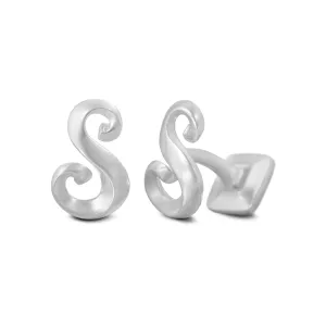 Signature Sterling Silver Cuff Link in Mist Finish (Letter S)