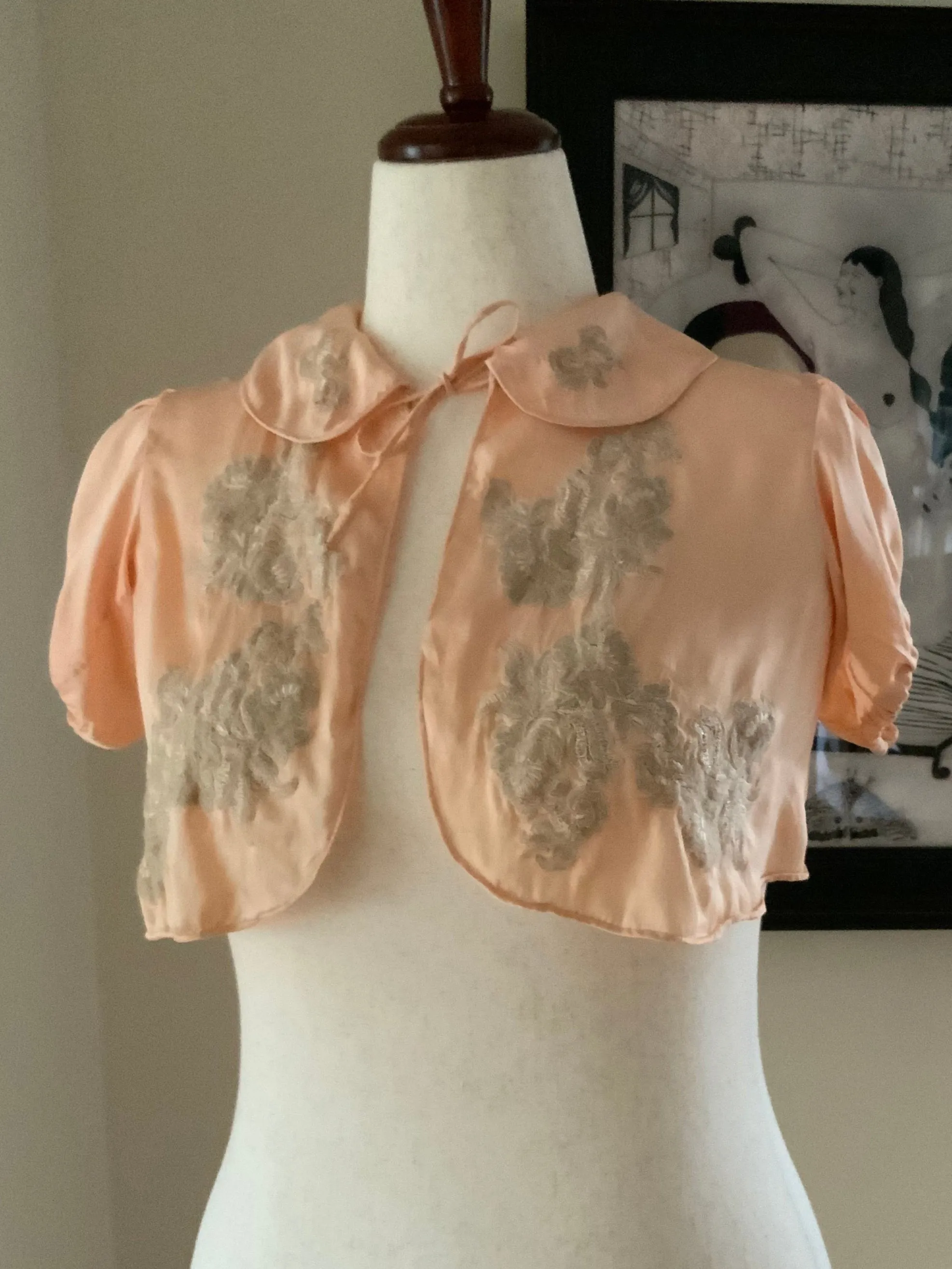 Silk Lace Bed Jacket - 30s - 30N