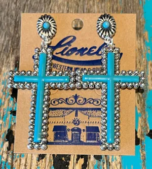 Silver & Turquoise Cross Earrings