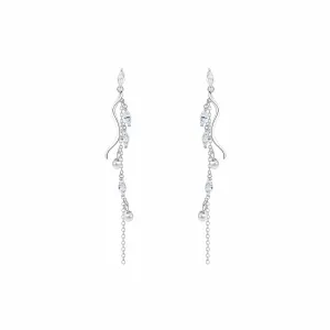 Silver Leaf Tassel Pearl Drop Earrings Nature's Grace Collection