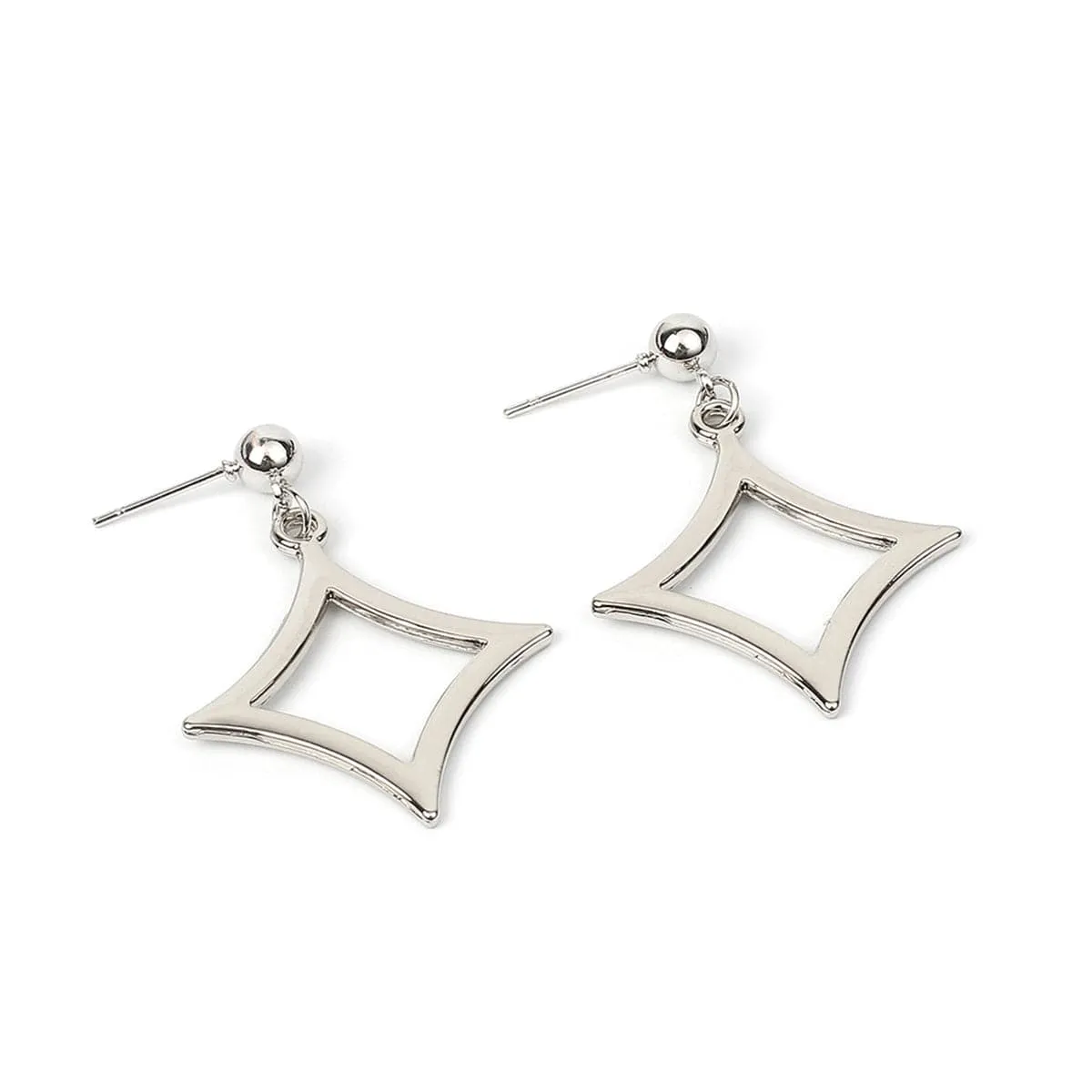 Silver-Plated Open Rhombus Drop Earrings